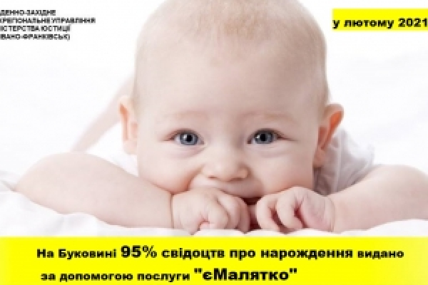 У лютому на Буковині 95% свідоцтв про народження дітей батьки отримали за допомогою послуги «єМалятко»