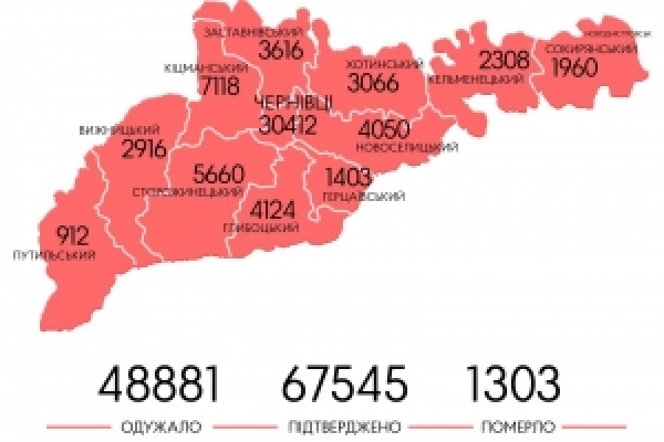 Мапа поширення коронавірусу у Чернівецькій області