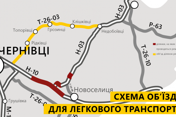 Схема об’їзду проблемних ділянок під час ремонту трас на Буковині